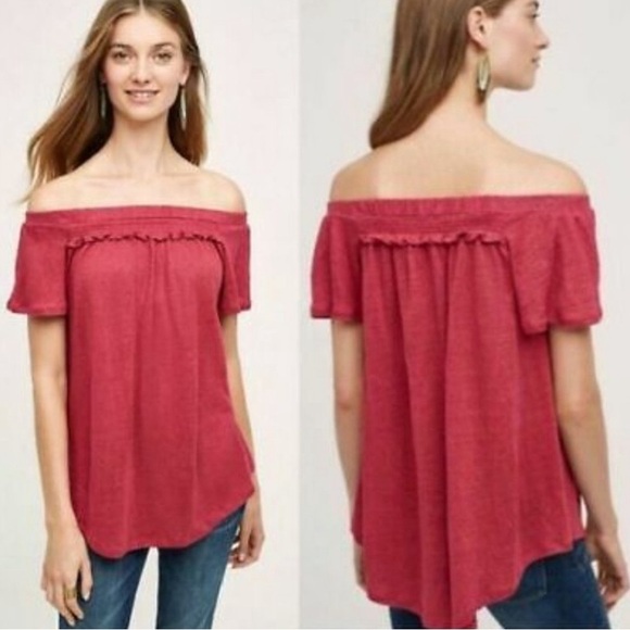 Bordeaux Linen Blouse (from Anthropology). Size L - Picture 2 of 4